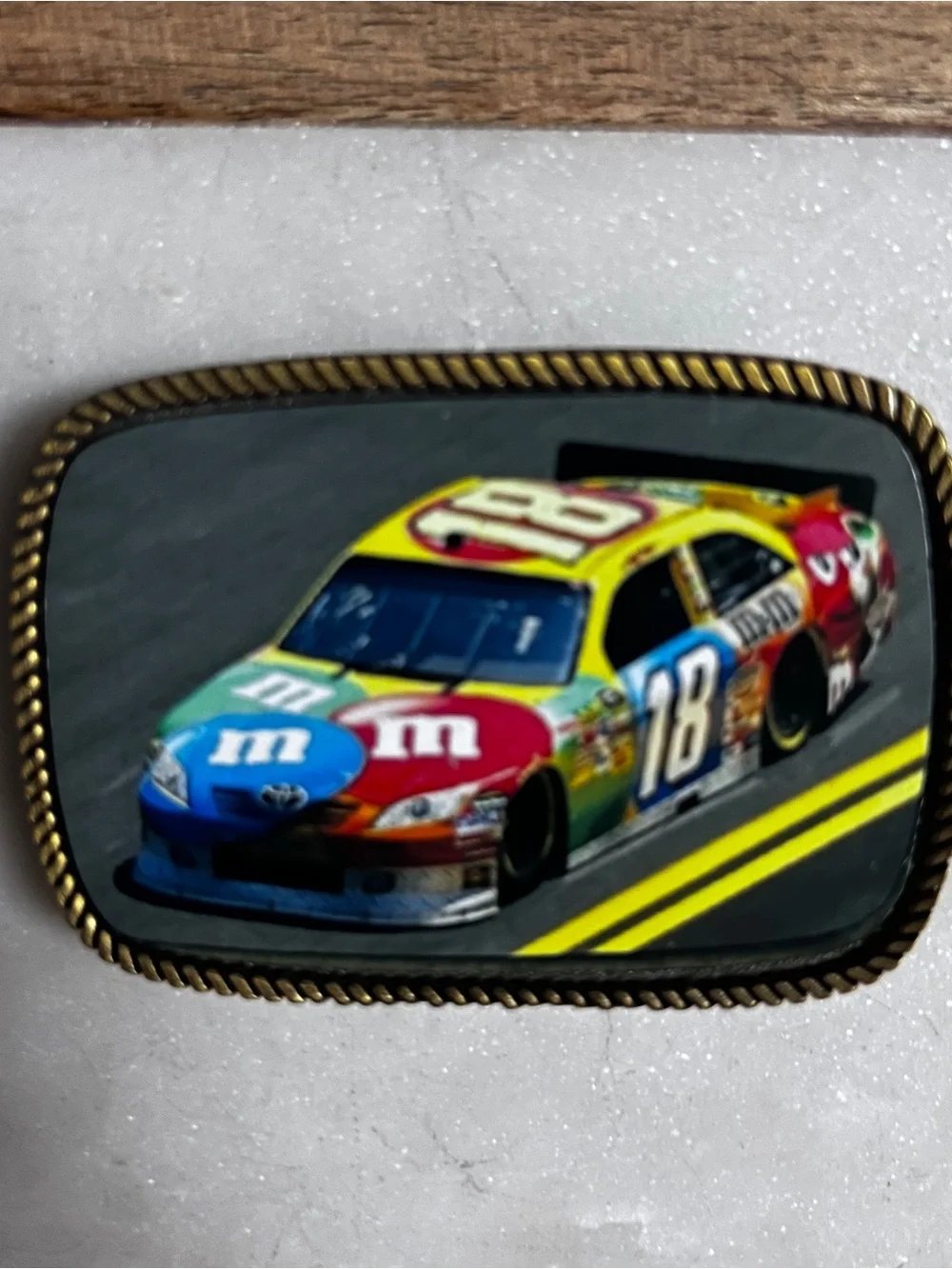 Kyle Busch's #18 M&M's NASCAR Multi-Colors ~ Gold Tone Metal Belt Buckle